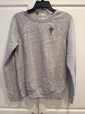Gray Heather Crewneck Sweater with Ice Cream Embroidery
